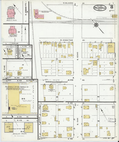 Sanborn Fire Insurance Map from Holdenville, Hughes County, Oklahoma (1920), Sheet #0008 - Complete Map Set gallery image, historic Sanborn map, vintage wall art, Oklahoma Oklahoma