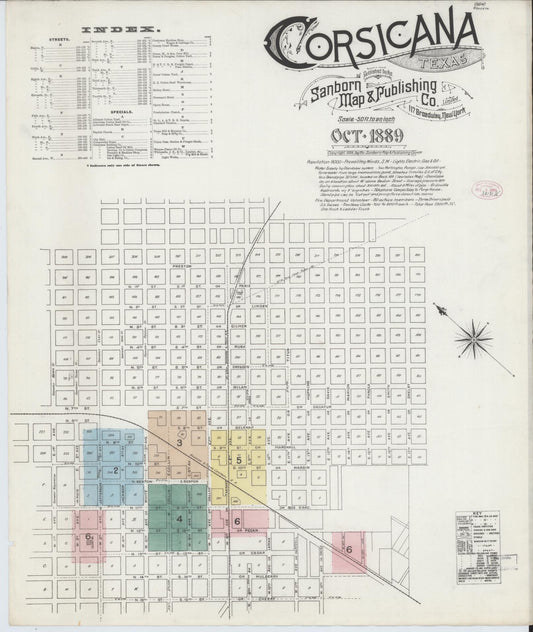 Sanborn Fire Insurance Map from Corsicana, Navarro County, Texas (1889), Sheet #0001 - Historic Sanborn Fire Insurance Map Print, vintage old map wall art, antique decor, genealogy gift, Texas Texas map