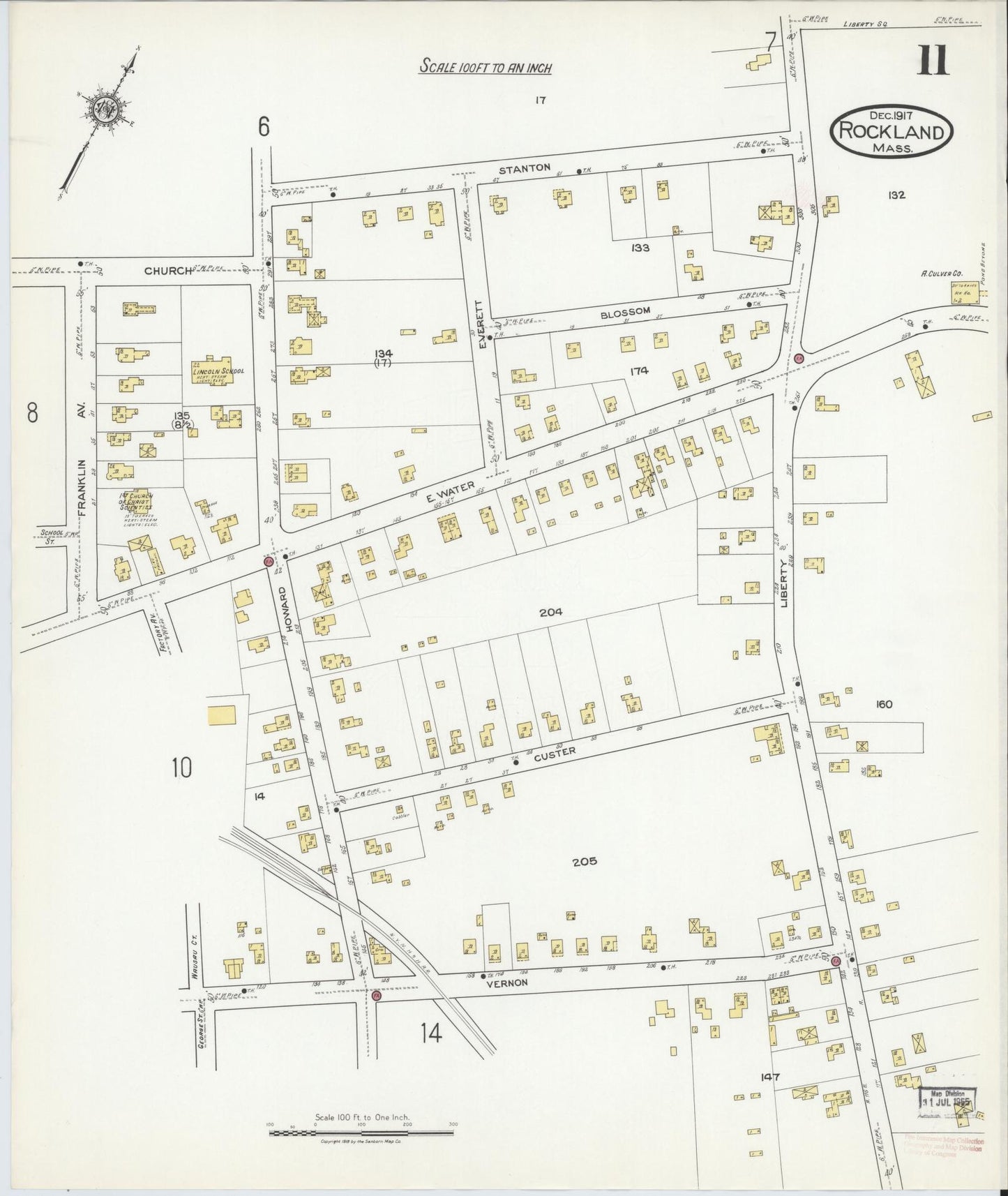 Sanborn Fire Insurance Map from Rockland, Plymouth County, Massachusetts (1917), Sheet #0011 - Complete Map Set gallery image, historic Sanborn map, vintage wall art, Massachusetts Massachusetts