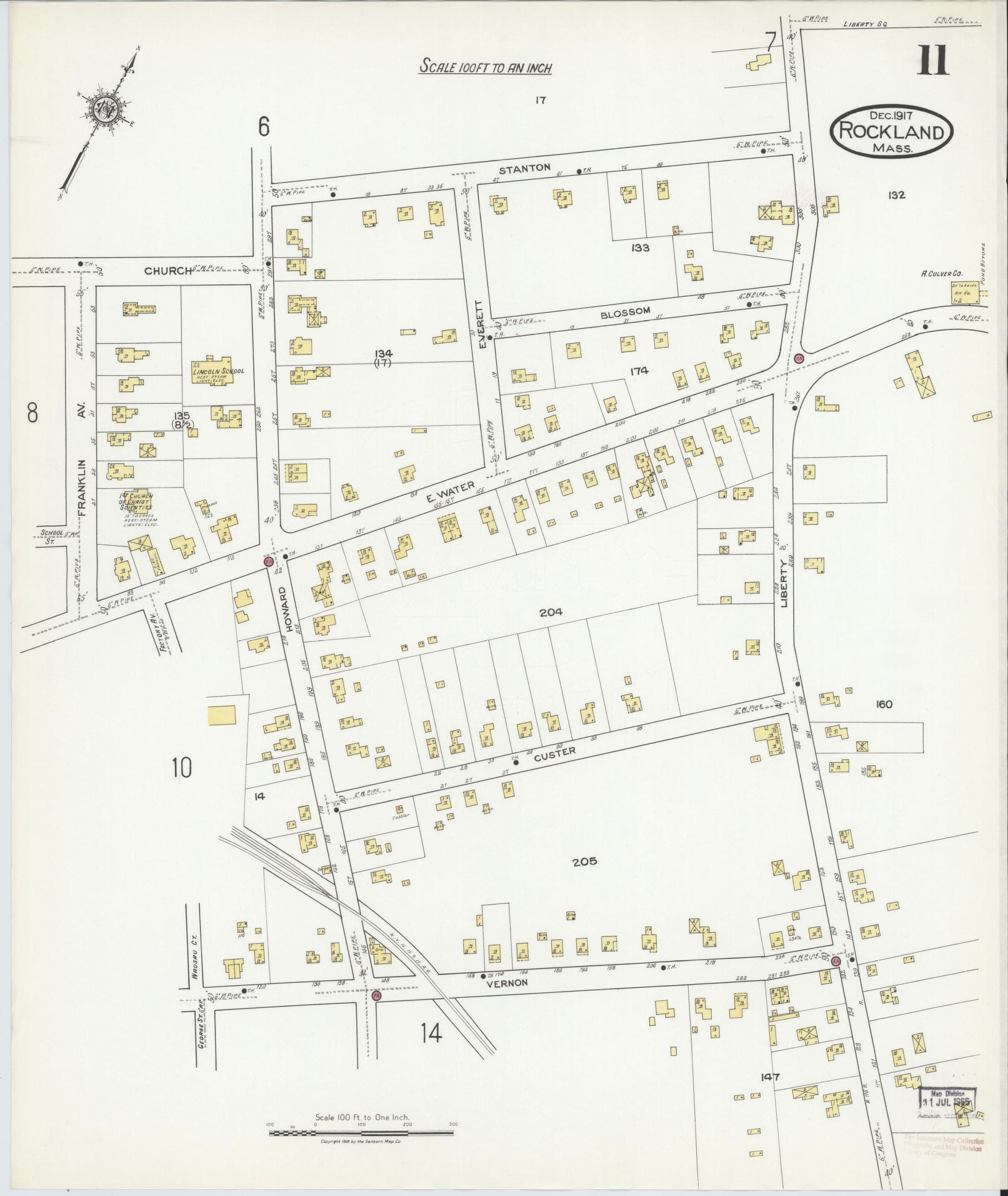 Sanborn Fire Insurance Map from Rockland, Plymouth County, Massachusetts (1917), Sheet #0011 - Complete Map Set gallery image, historic Sanborn map, vintage wall art, Massachusetts Massachusetts