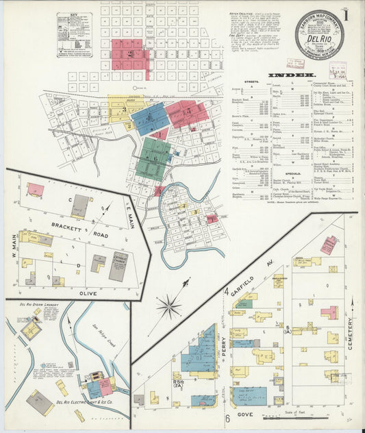 Sanborn Fire Insurance Map from Del Rio, Val Verde County, Texas (1909), Sheet #0001 - Complete Map Set gallery image, historic Sanborn map, vintage wall art, Texas Texas