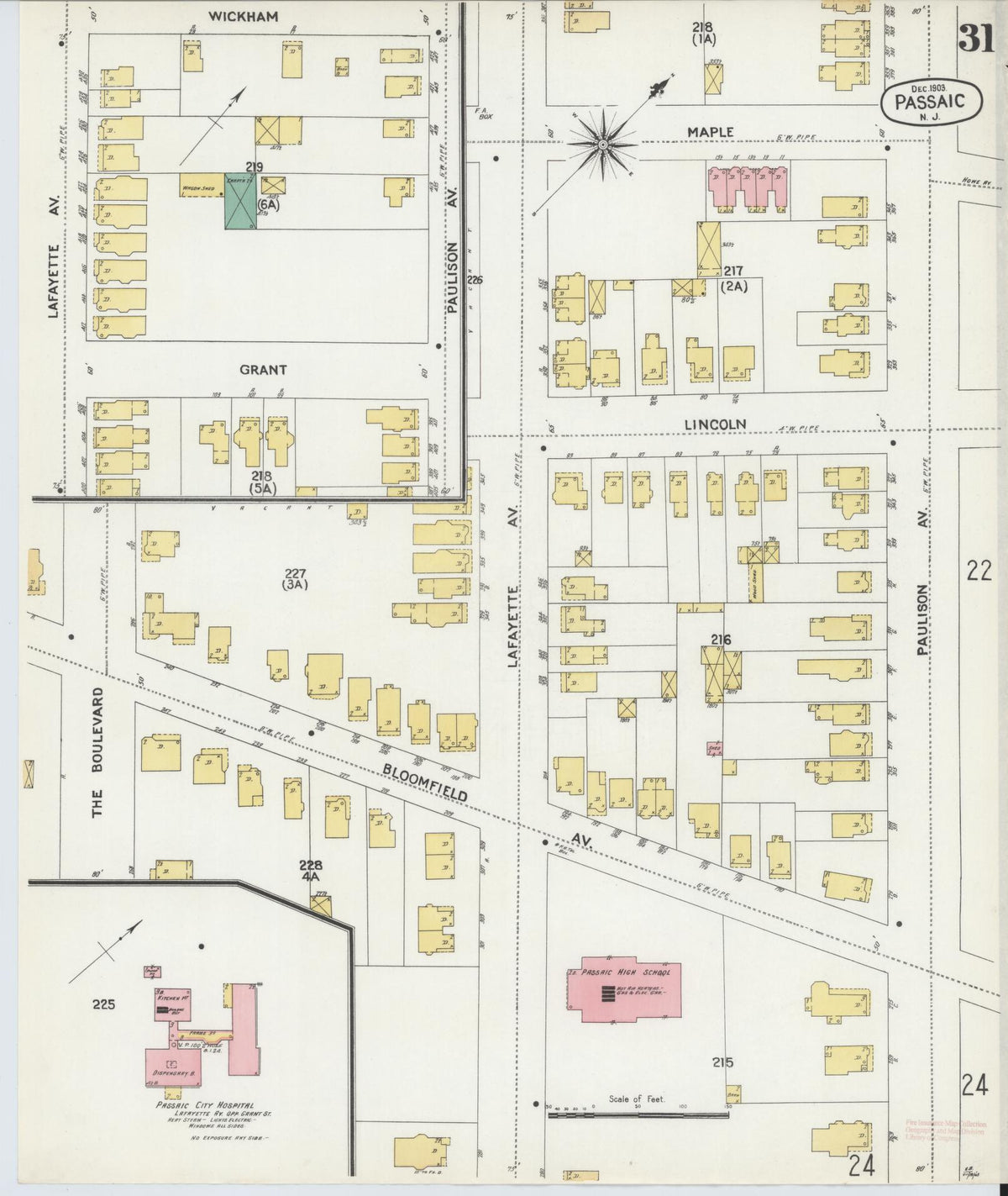 Sanborn Fire Insurance Map from Passaic, Passaic County, New Jersey (1903), Sheet #0031 - Historic Sanborn Fire Insurance Map Print, vintage old map wall art, antique decor, genealogy gift, New Jersey New Jersey map