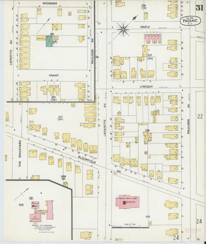 Sanborn Fire Insurance Map from Passaic, Passaic County, New Jersey (1903), Sheet #0031 - Historic Sanborn Fire Insurance Map Print, vintage old map wall art, antique decor, genealogy gift, New Jersey New Jersey map