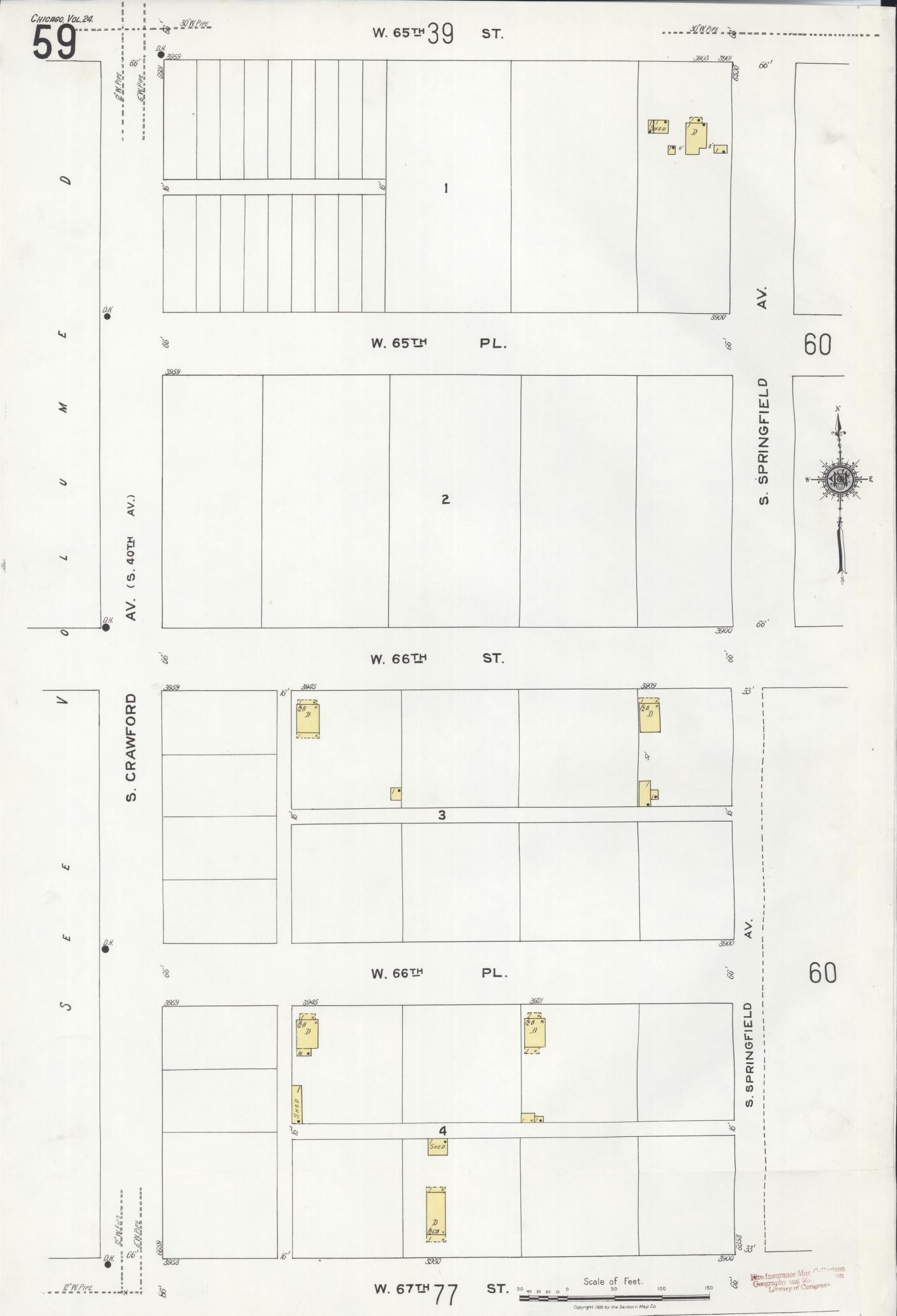 Sanborn Fire Insurance Map from Chicago, Cook County, Illinois (1920), Sheet #0059 - Historic Sanborn Fire Insurance Map Print, vintage old map wall art, antique decor, genealogy gift, Illinois Illinois map