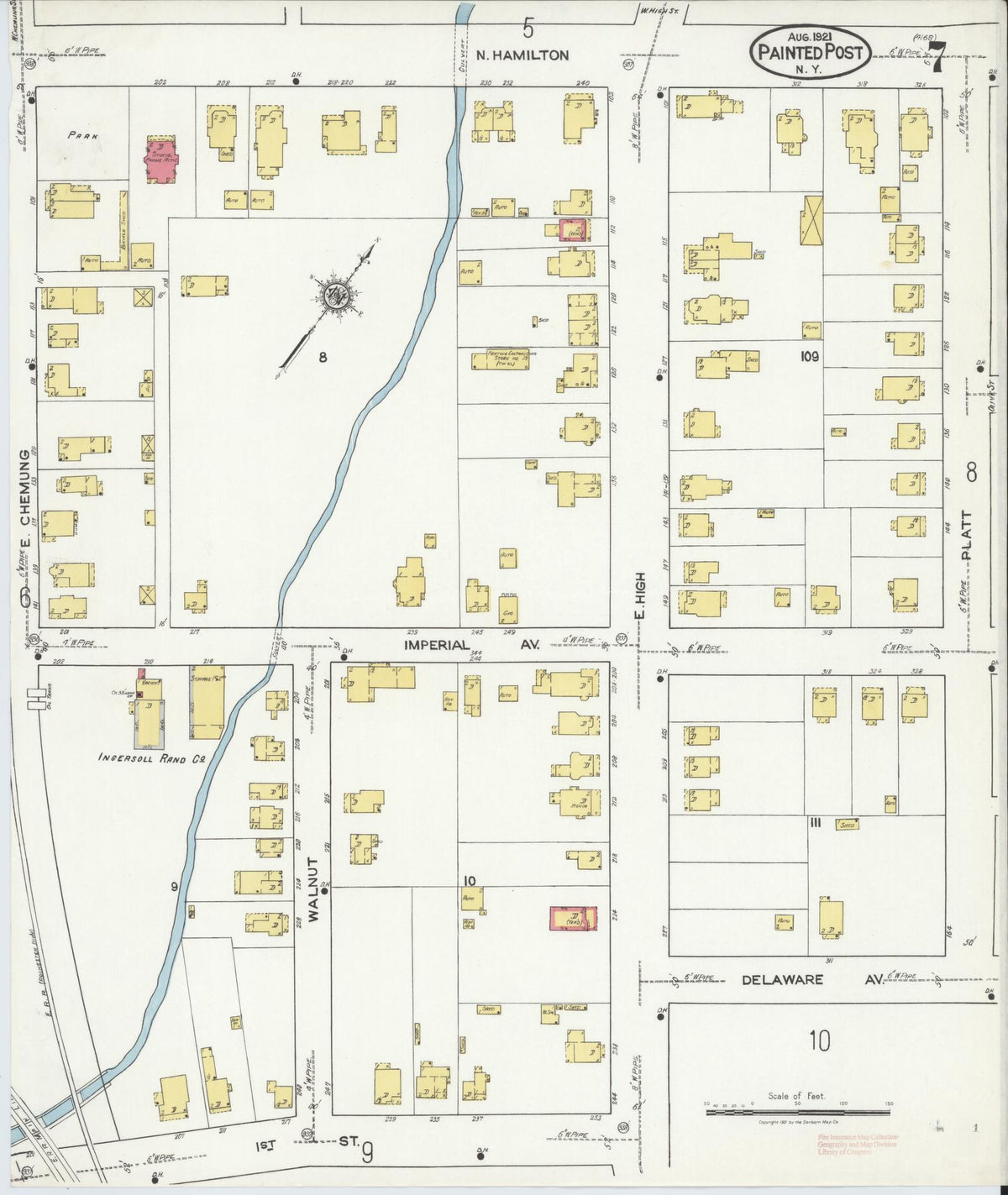 Sanborn Fire Insurance Map from Painted Post, Steuben County, New York (1921), Sheet #0007 - Historic Sanborn Fire Insurance Map Print, vintage old map wall art, antique decor, genealogy gift, New York New York map