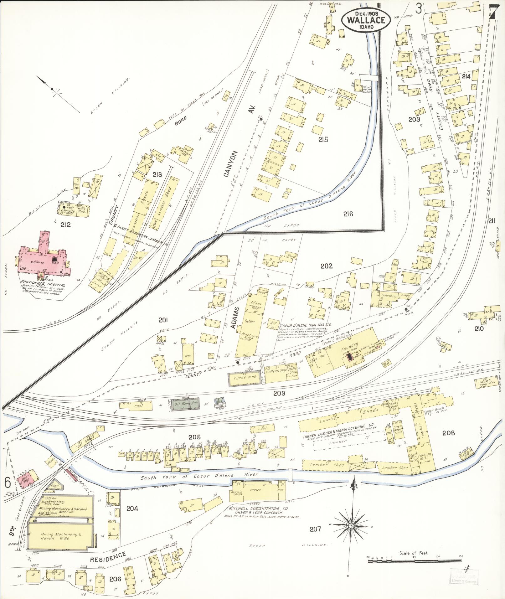 Sanborn Fire Insurance Map from Wallace, Shoshone County, Idaho (1908), Sheet #0007 - Complete Map Set gallery image, historic Sanborn map, vintage wall art, Idaho Idaho