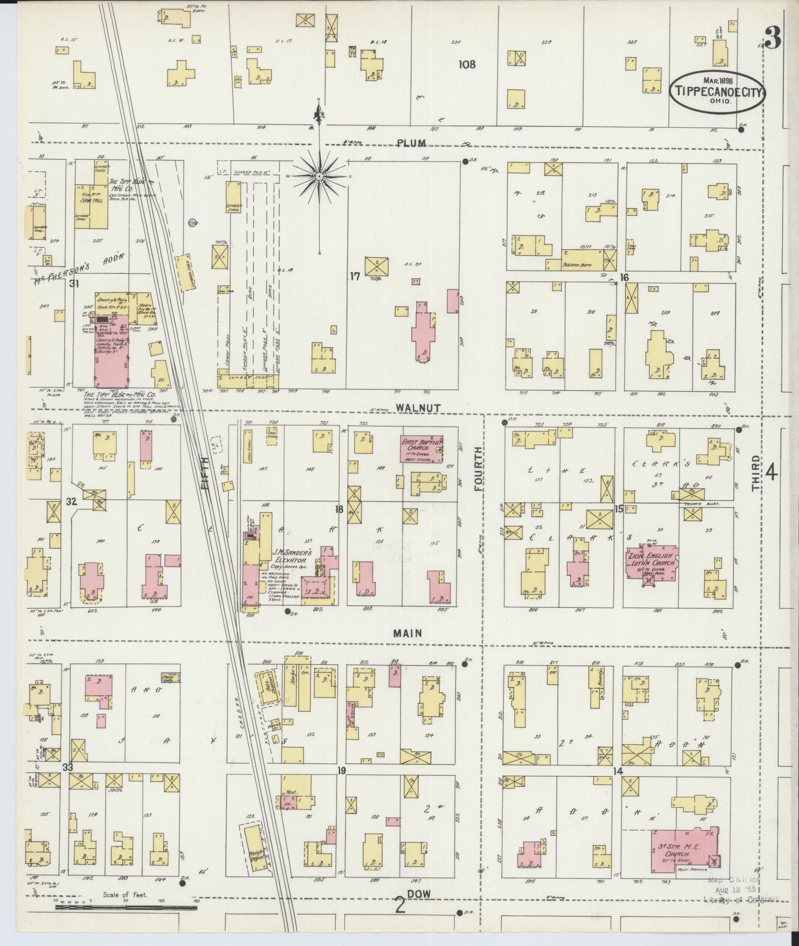 Sanborn Fire Insurance Map from Tipp City, Miami County, Ohio (1898), Sheet #0003 - Complete Map Set gallery image, historic Sanborn map, vintage wall art, Ohio Ohio
