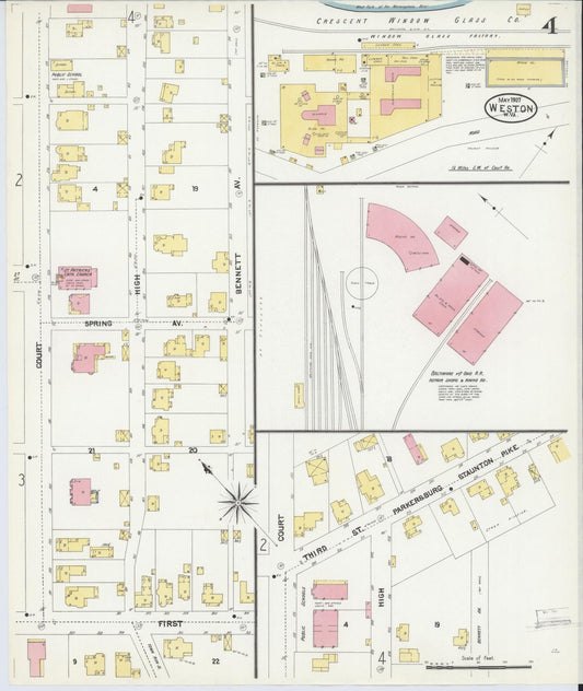Sanborn Fire Insurance Map from Weston, Lewis County, West Virginia (1907), Sheet #0004 - Historic Sanborn Fire Insurance Map Print, vintage old map wall art, antique decor, genealogy gift, West Virginia West Virginia map
