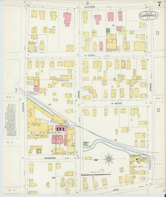 Sanborn Fire Insurance Map from Gloversville, Fulton County, New York (1902), Sheet #0007 - Historic Sanborn Fire Insurance Map Print, vintage old map wall art, antique decor, genealogy gift, New York New York map