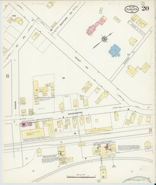 Sanborn Fire Insurance Map from Auburn, Androscoggin County, Maine (1914), Sheet #0020 - Historic Sanborn Fire Insurance Map Print, vintage old map wall art, antique decor, genealogy gift, Maine Maine map
