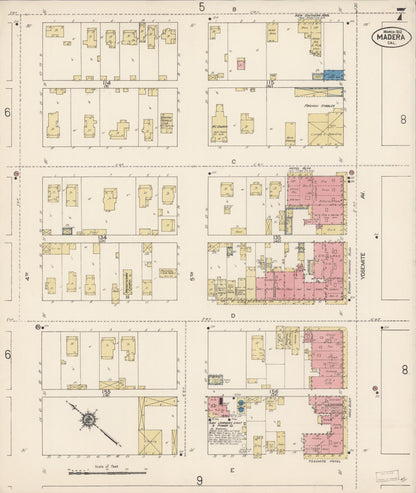 Sanborn Fire Insurance Map from Madera, Madera County, California (1912), Sheet #0007 - Complete Map Set gallery image, historic Sanborn map, vintage wall art, California California
