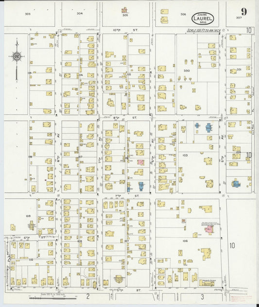 Sanborn Fire Insurance Map from Laurel, Jones County, Mississippi (1915), Sheet #0009 - Historic Sanborn Fire Insurance Map Print, vintage old map wall art, antique decor, genealogy gift, Mississippi Mississippi map