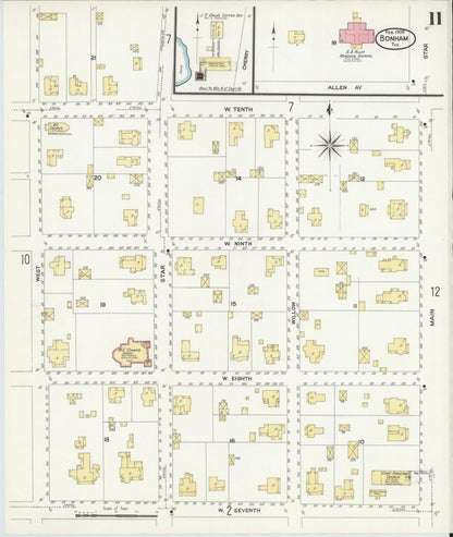 Sanborn Fire Insurance Map from Bonham, Fannin County, Texas (1909), Sheet #0011 - Historic Sanborn Fire Insurance Map Print, vintage old map wall art, antique decor, genealogy gift, Texas Texas map