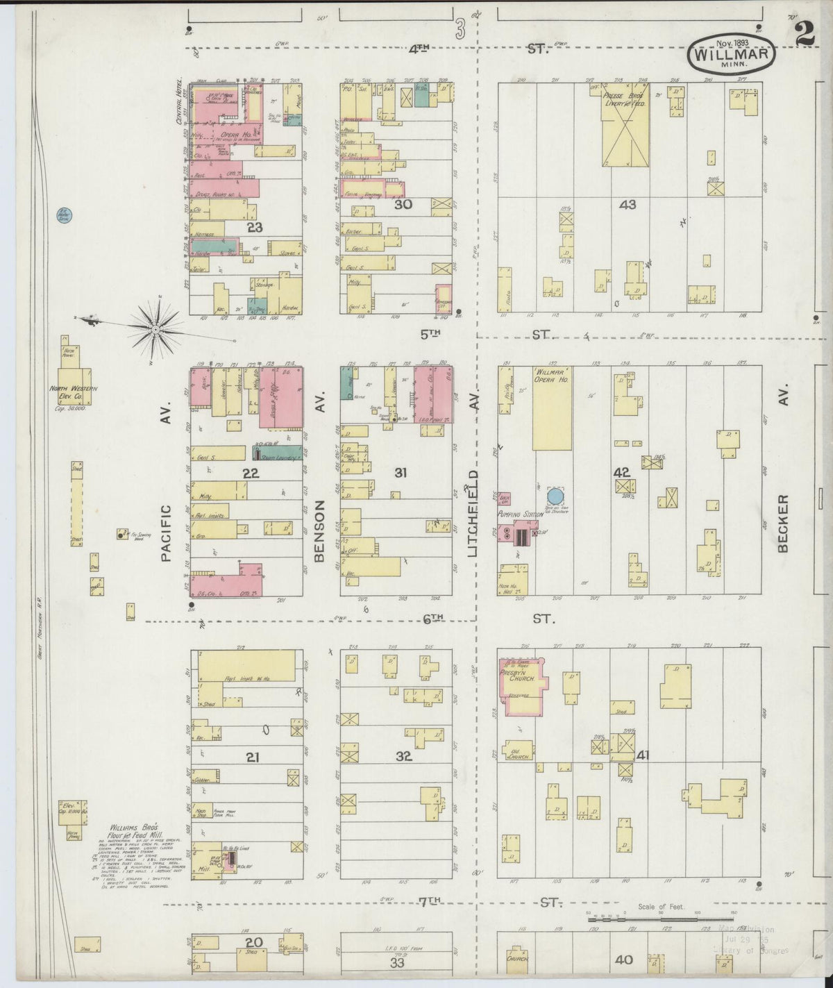 Sanborn Fire Insurance Map from Willmar, Kandiyohi County, Minnesota (1893), Sheet #0002 - Historic Sanborn Fire Insurance Map Print, vintage old map wall art, antique decor, genealogy gift, Minnesota Minnesota map