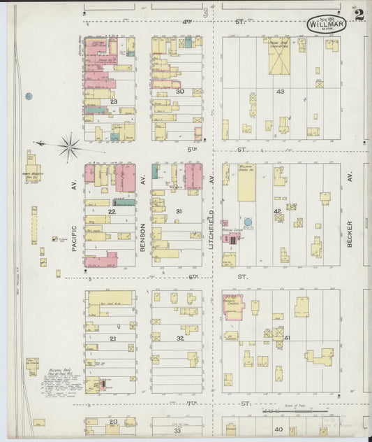 Sanborn Fire Insurance Map from Willmar, Kandiyohi County, Minnesota (1893), Sheet #0002 - Historic Sanborn Fire Insurance Map Print, vintage old map wall art, antique decor, genealogy gift, Minnesota Minnesota map