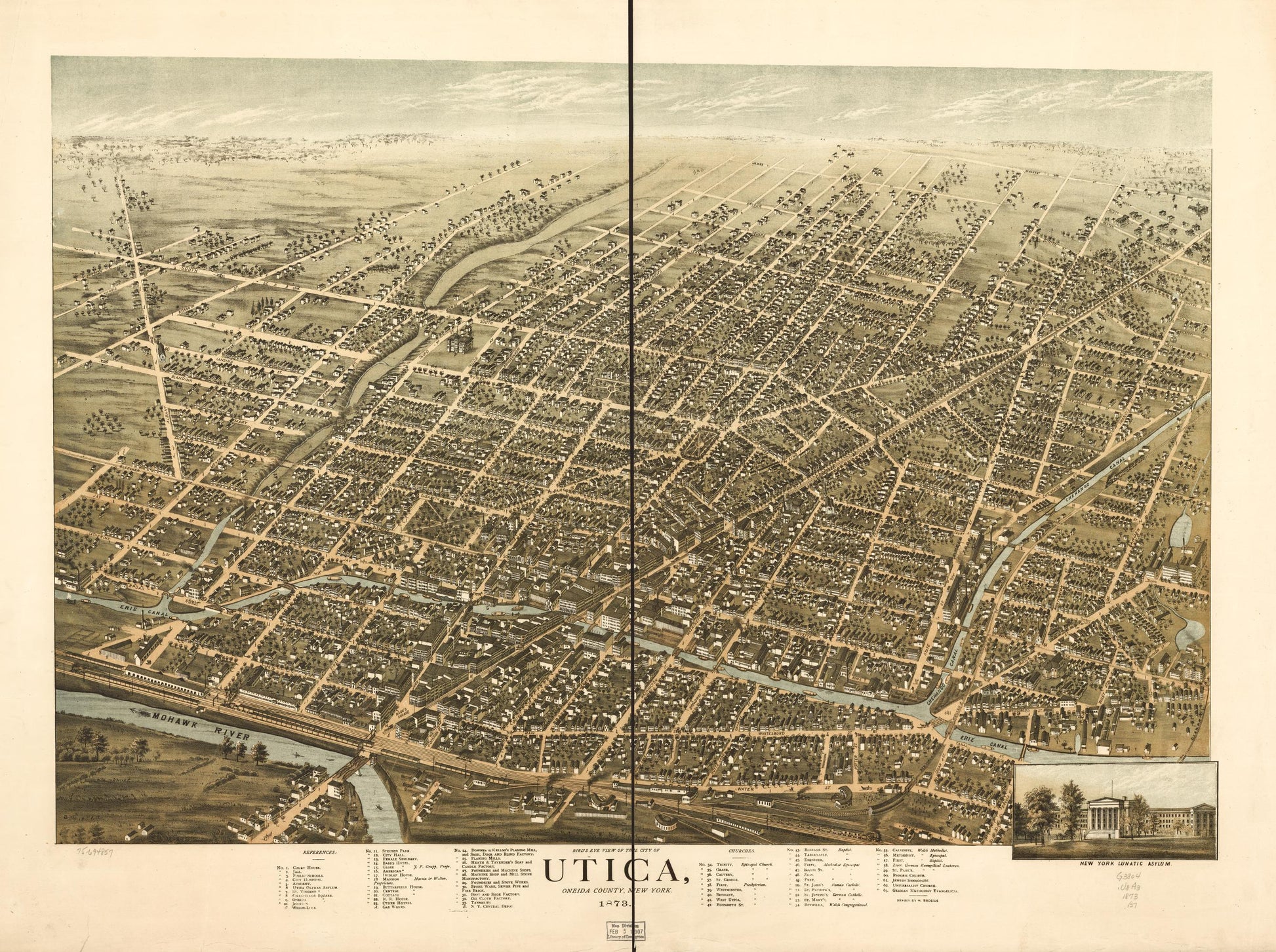 Bird's eye view of the city of Utica, Oneida County, New York 1873. (1873) – Historic Bird’s-Eye View Panorama Print