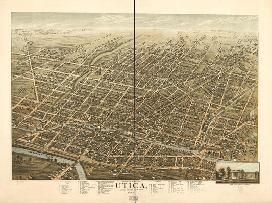 Bird's eye view of the city of Utica, Oneida County, New York 1873. (1873) – Historic Bird’s-Eye View Panorama Print