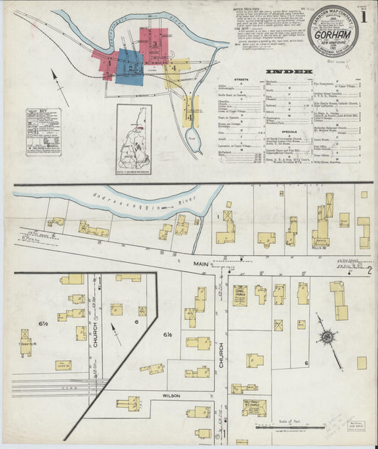 Sanborn Fire Insurance Map from Gorham, Coos County, New Hampshire (1921), Sheet #0001 - Historic Sanborn Fire Insurance Map Print, vintage old map wall art, antique decor, genealogy gift, New Hampshire New Hampshire map
