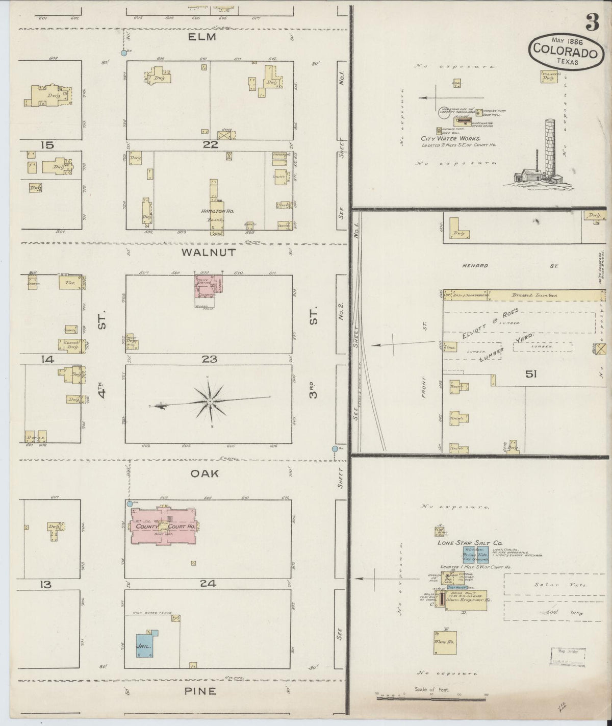 Sanborn Fire Insurance Map from Colorado, Mitchell County, Texas (1886), Sheet #0003 - Historic Sanborn Fire Insurance Map Print, vintage old map wall art, antique decor, genealogy gift, Texas Texas map