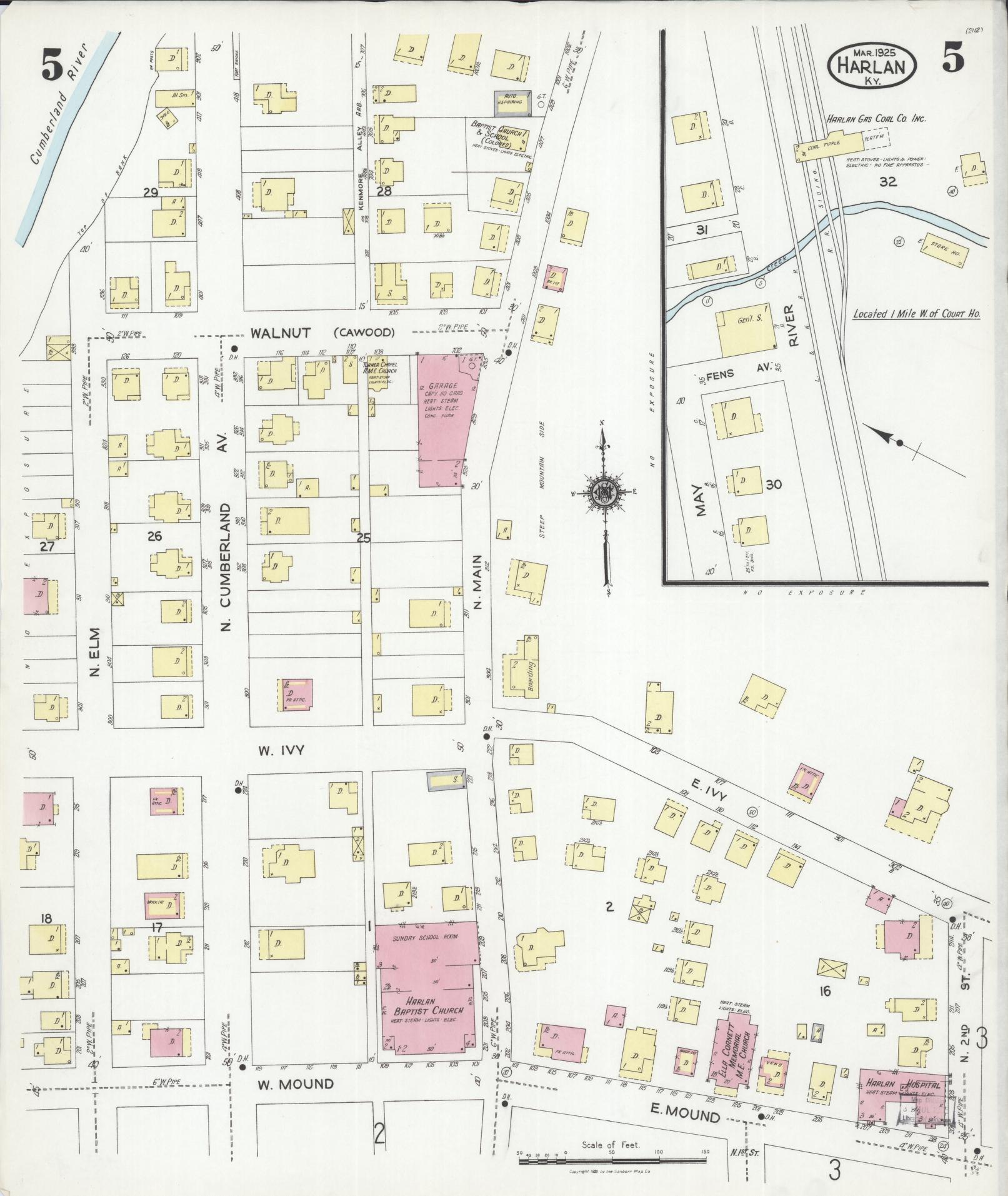 Sanborn Fire Insurance Map from Harlan, Harlan County, Kentucky (1925), Sheet #0005 - Complete Map Set gallery image, historic Sanborn map, vintage wall art, Kentucky Kentucky