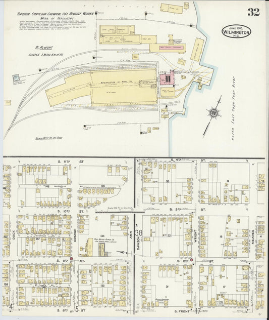 Sanborn Fire Insurance Map from Wilmington, New Hanover County, North Carolina (1910), Sheet #0032 - Historic Sanborn Fire Insurance Map Print, vintage old map wall art, antique decor, genealogy gift, North Carolina North Carolina map