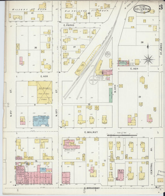 Sanborn Fire Insurance Map from Columbia, Boone County, Missouri (1895), Sheet #0003 - Historic Sanborn Fire Insurance Map Print, vintage old map wall art, antique decor, genealogy gift, Missouri Missouri map