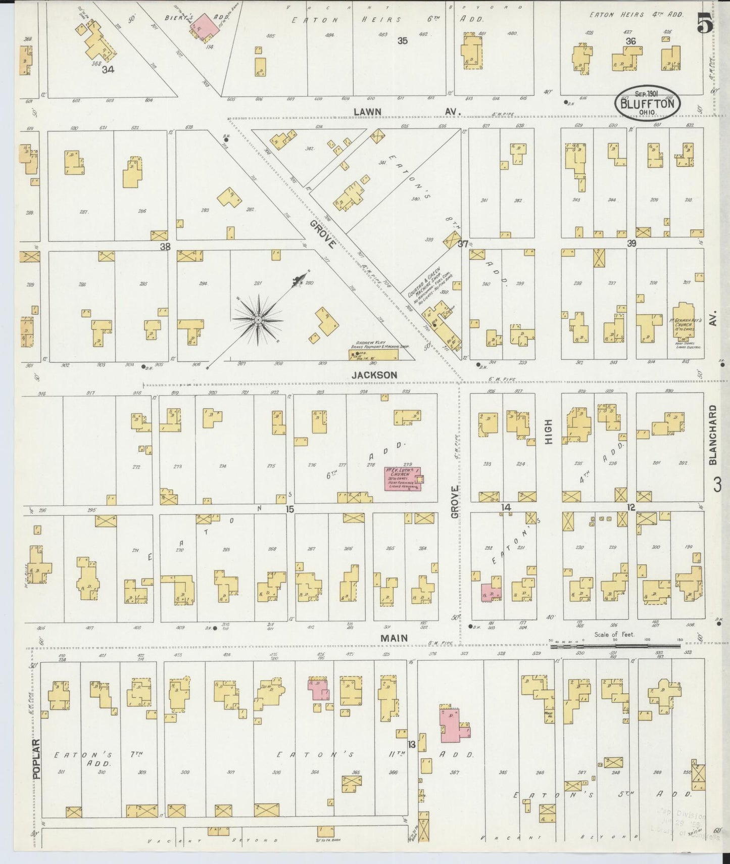 Sanborn Fire Insurance Map from Bluffton, Allen County, Ohio (1901), Sheet #0005 - Historic Sanborn Fire Insurance Map Print, vintage old map wall art, antique decor, genealogy gift, Ohio Ohio map