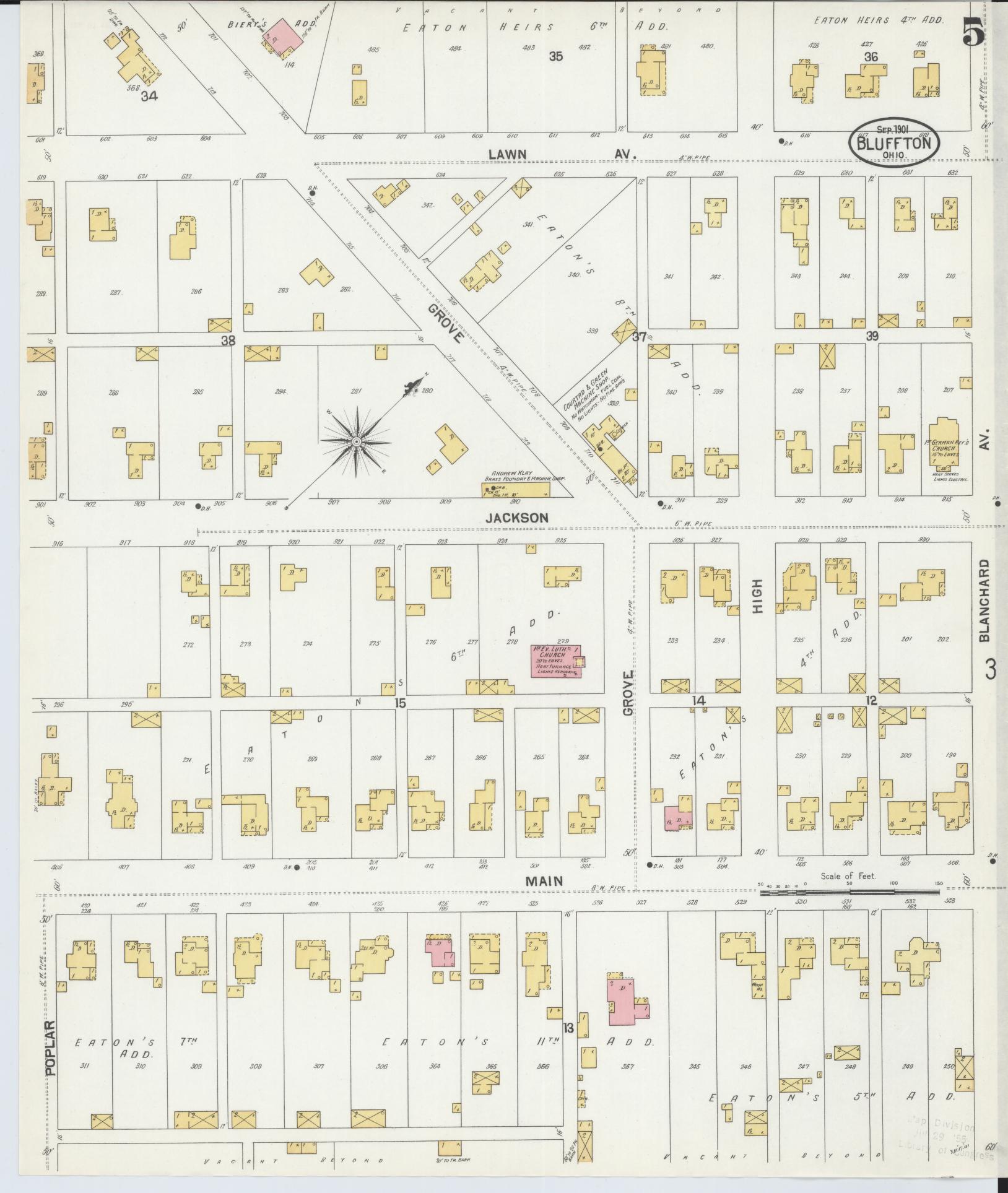 Sanborn Fire Insurance Map from Bluffton, Allen County, Ohio (1901), Sheet #0005 - Historic Sanborn Fire Insurance Map Print, vintage old map wall art, antique decor, genealogy gift, Ohio Ohio map