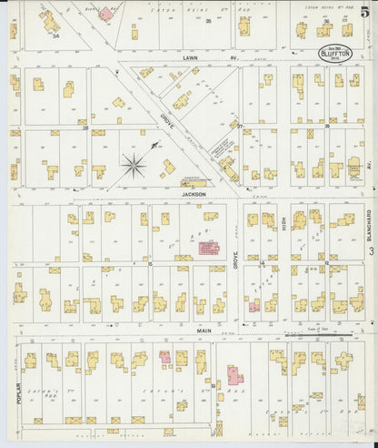 Sanborn Fire Insurance Map from Bluffton, Allen County, Ohio (1901), Sheet #0005 - Historic Sanborn Fire Insurance Map Print, vintage old map wall art, antique decor, genealogy gift, Ohio Ohio map