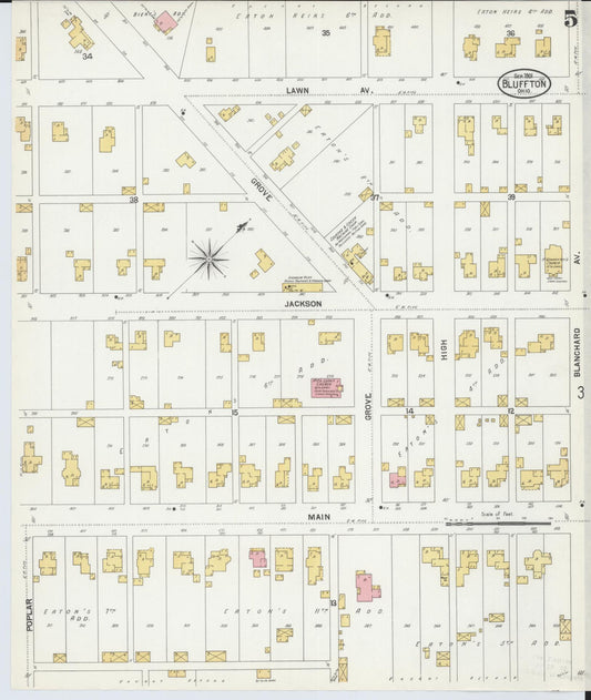 Sanborn Fire Insurance Map from Bluffton, Allen County, Ohio (1901), Sheet #0005 - Historic Sanborn Fire Insurance Map Print, vintage old map wall art, antique decor, genealogy gift, Ohio Ohio map