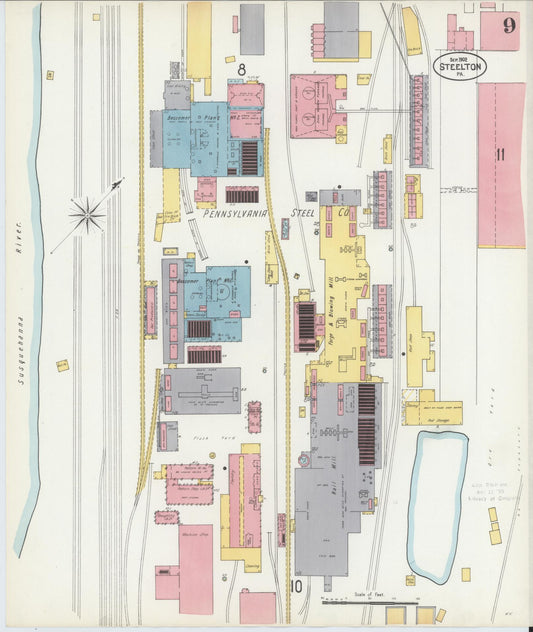 Sanborn Fire Insurance Map from Steelton, Dauphin County, Pennsylvania (1902), Sheet #0009 - Historic Sanborn Fire Insurance Map Print, vintage old map wall art, antique decor, genealogy gift, Pennsylvania Pennsylvania map