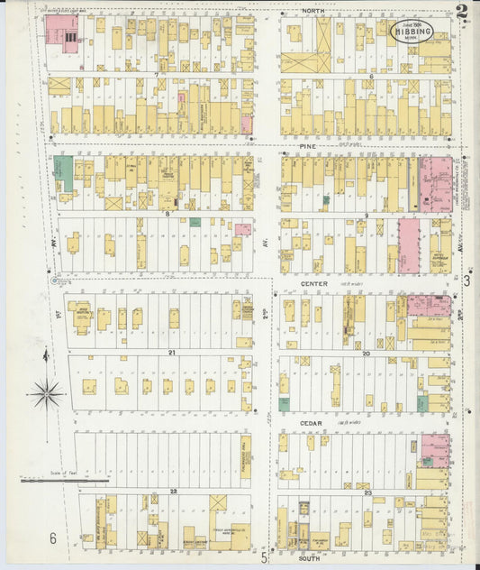 Sanborn Fire Insurance Map from Hibbing, Saint Louis County, Minnesota (1904), Sheet #0002 - Historic Sanborn Fire Insurance Map Print, vintage old map wall art, antique decor, genealogy gift, Minnesota Minnesota map