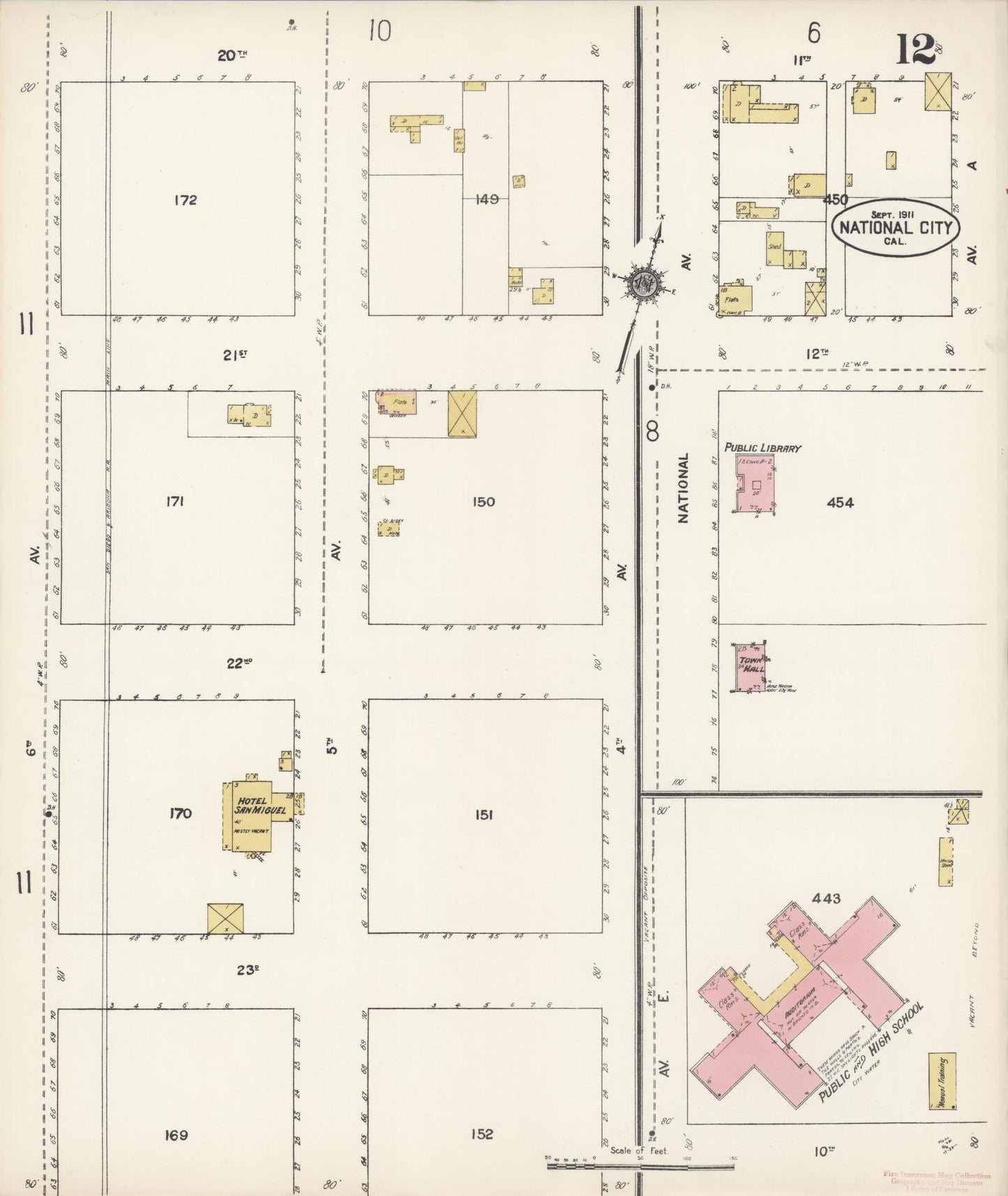 Sanborn Fire Insurance Map from National City, San Diego County, California (1911), Sheet #0012 - Complete Map Set gallery image, historic Sanborn map, vintage wall art, California California