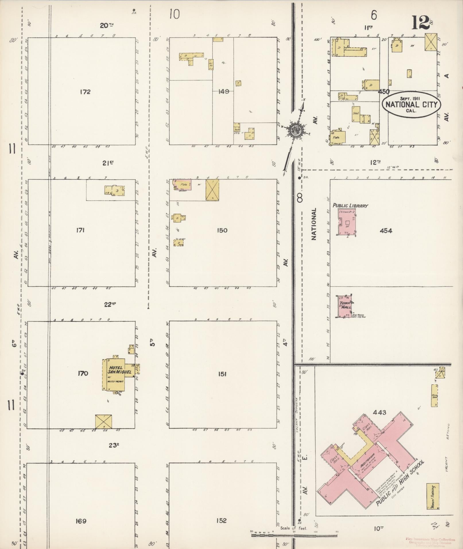 Sanborn Fire Insurance Map from National City, San Diego County, California (1911), Sheet #0012 - Complete Map Set gallery image, historic Sanborn map, vintage wall art, California California