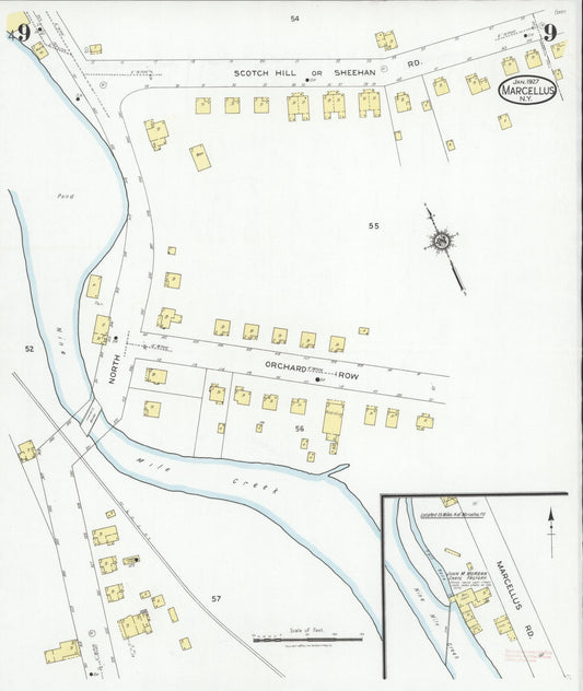 Sanborn Fire Insurance Map from Marcellus, Onondaga County, New York (1927), Sheet #0009 - Historic Sanborn Fire Insurance Map Print, vintage old map wall art, antique decor, genealogy gift, New York New York map
