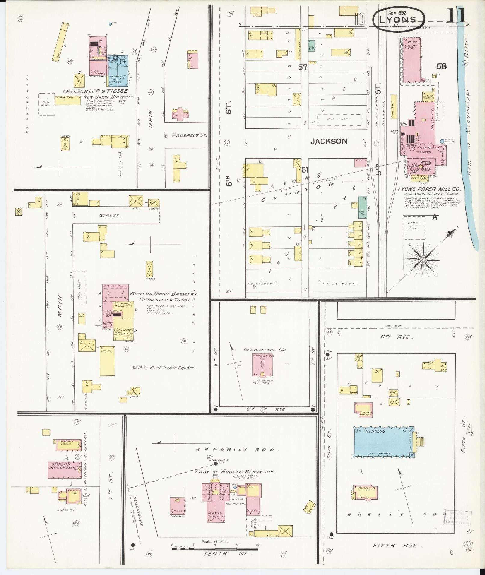 Sanborn Fire Insurance Map from Lyons, Clinton County, Iowa (1892), Sheet #0011 - Historic Sanborn Fire Insurance Map Print