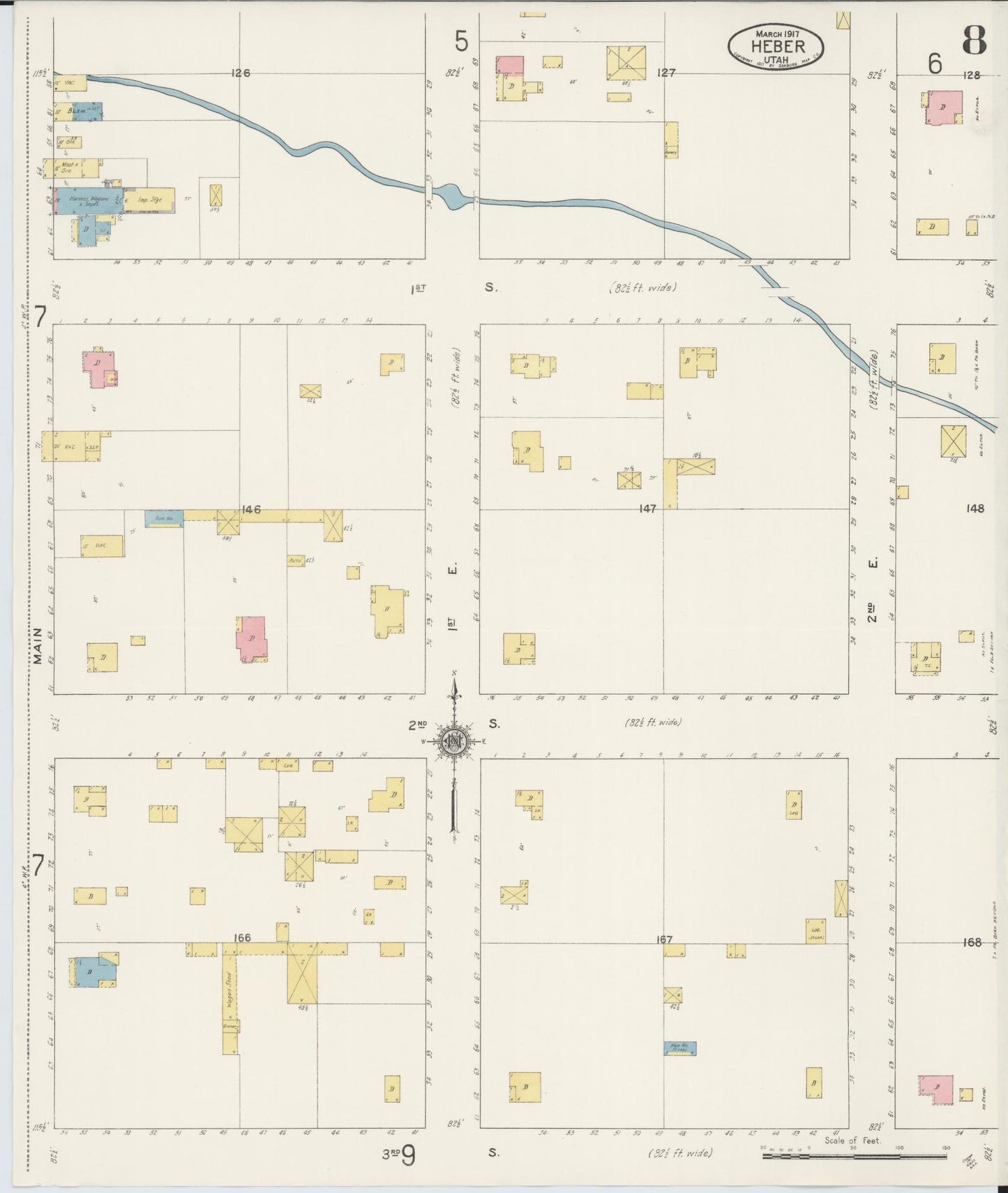 Sanborn Fire Insurance Map from Heber, Wasatch County, Utah (1917), Sheet #0008 - Historic Sanborn Fire Insurance Map Print, vintage old map wall art, antique decor, genealogy gift, Utah Utah map
