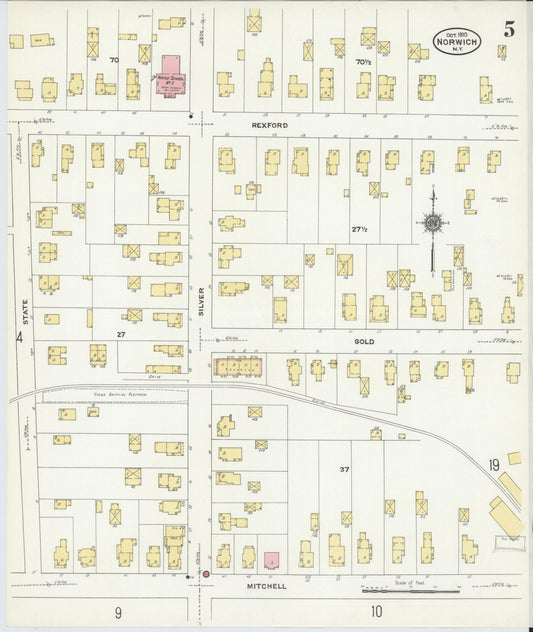 Sanborn Fire Insurance Map from Norwich, Chenango County, New York (1910), Sheet #0005 - Historic Sanborn Fire Insurance Map Print, vintage old map wall art, antique decor, genealogy gift, New York New York map