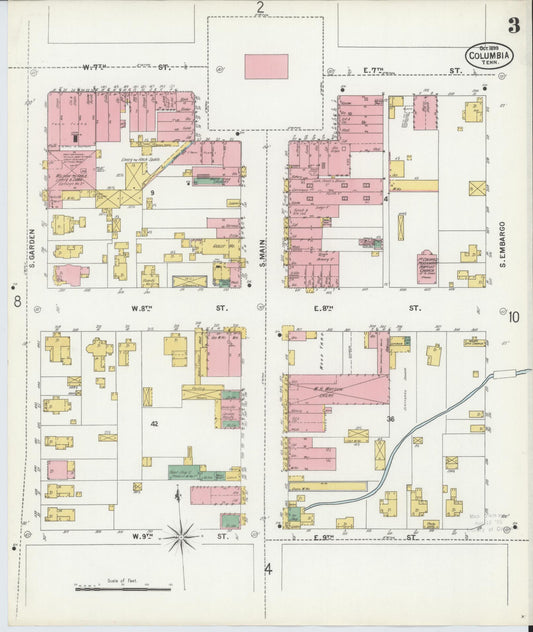Sanborn Fire Insurance Map from Columbia, Maury County, Tennessee (1899), Sheet #0003 - Historic Sanborn Fire Insurance Map Print, vintage old map wall art, antique decor, genealogy gift, Tennessee Tennessee map