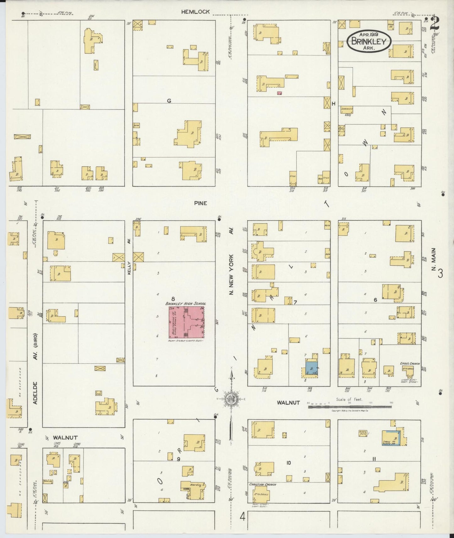 Sanborn Fire Insurance Map from Brinkley, Monroe County, Arkansas (1919), Sheet #0002 - Historic Sanborn Fire Insurance Map Print, vintage old map wall art, antique decor, genealogy gift, Arkansas Arkansas map