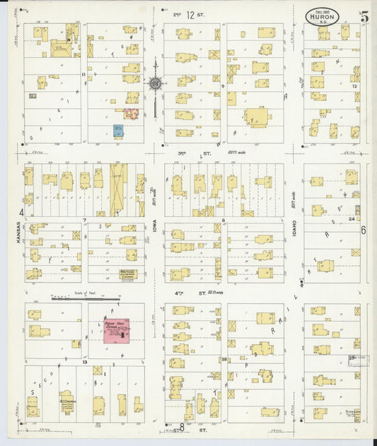 Sanborn Fire Insurance Map from Huron, Beadle County, South Dakota (1910), Sheet #0005 - Historic Sanborn Fire Insurance Map Print, vintage old map wall art, antique decor, genealogy gift, South Dakota South Dakota map