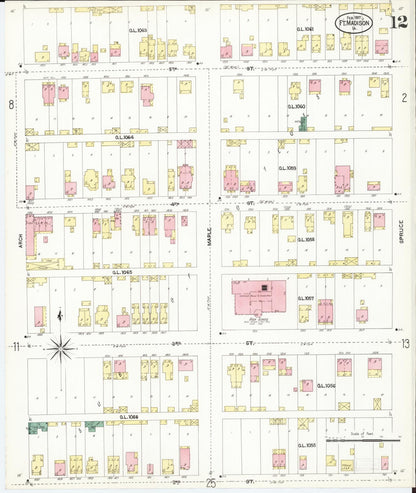 Sanborn Fire Insurance Map from Fort Madison, Lee County, Iowa (1907), Sheet #0012 - Historic Sanborn Fire Insurance Map Print, vintage old map wall art