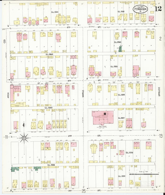 Sanborn Fire Insurance Map from Fort Madison, Lee County, Iowa (1907), Sheet #0012 - Historic Sanborn Fire Insurance Map Print, vintage old map wall art