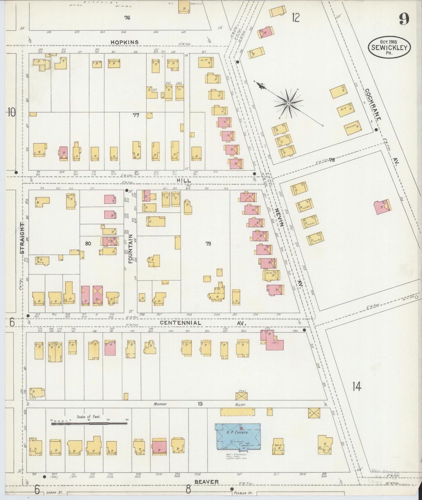 Sanborn Fire Insurance Map from Sewickley, Allegheny County, Pennsylvania (1905), Sheet #0009 - Complete Map Set gallery image, historic Sanborn map, vintage wall art, Pennsylvania Pennsylvania