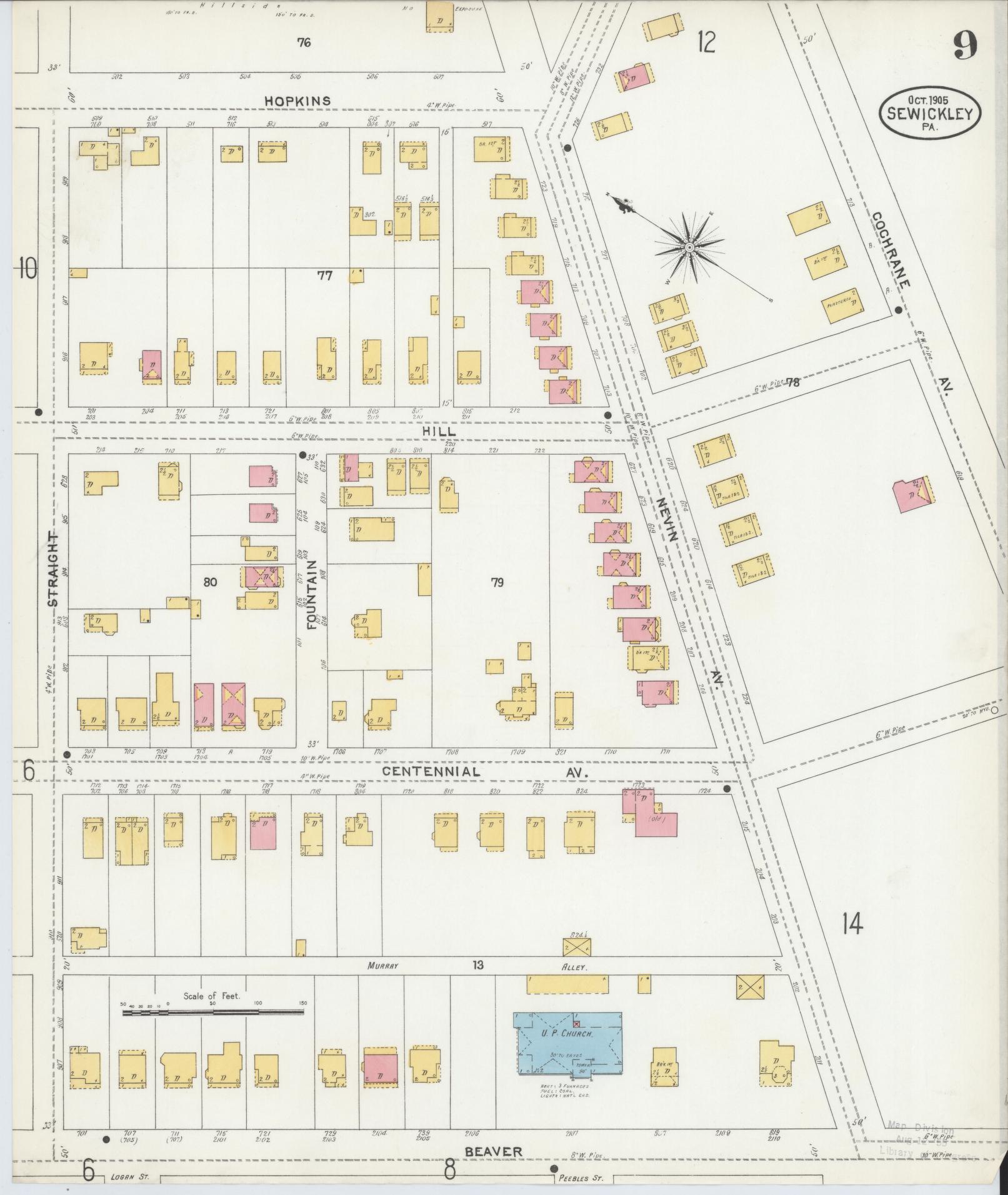 Sanborn Fire Insurance Map from Sewickley, Allegheny County, Pennsylvania (1905), Sheet #0009 - Complete Map Set gallery image, historic Sanborn map, vintage wall art, Pennsylvania Pennsylvania