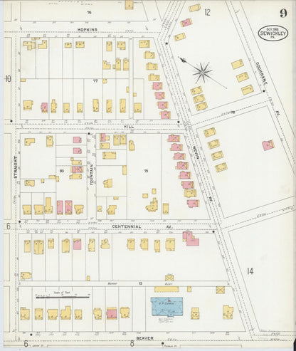 Sanborn Fire Insurance Map from Sewickley, Allegheny County, Pennsylvania (1905), Sheet #0009 - Complete Map Set gallery image, historic Sanborn map, vintage wall art, Pennsylvania Pennsylvania