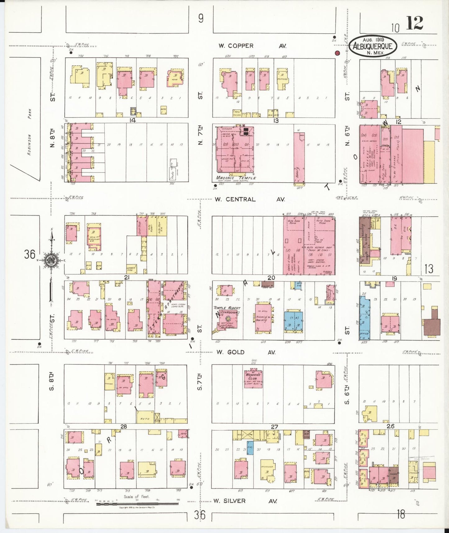 Sanborn Fire Insurance Map from Albuquerque, Bernalillo County, New Mexico (1919), Sheet #0012 - Complete Map Set gallery image, historic Sanborn map, vintage wall art, New Mexico New Mexico