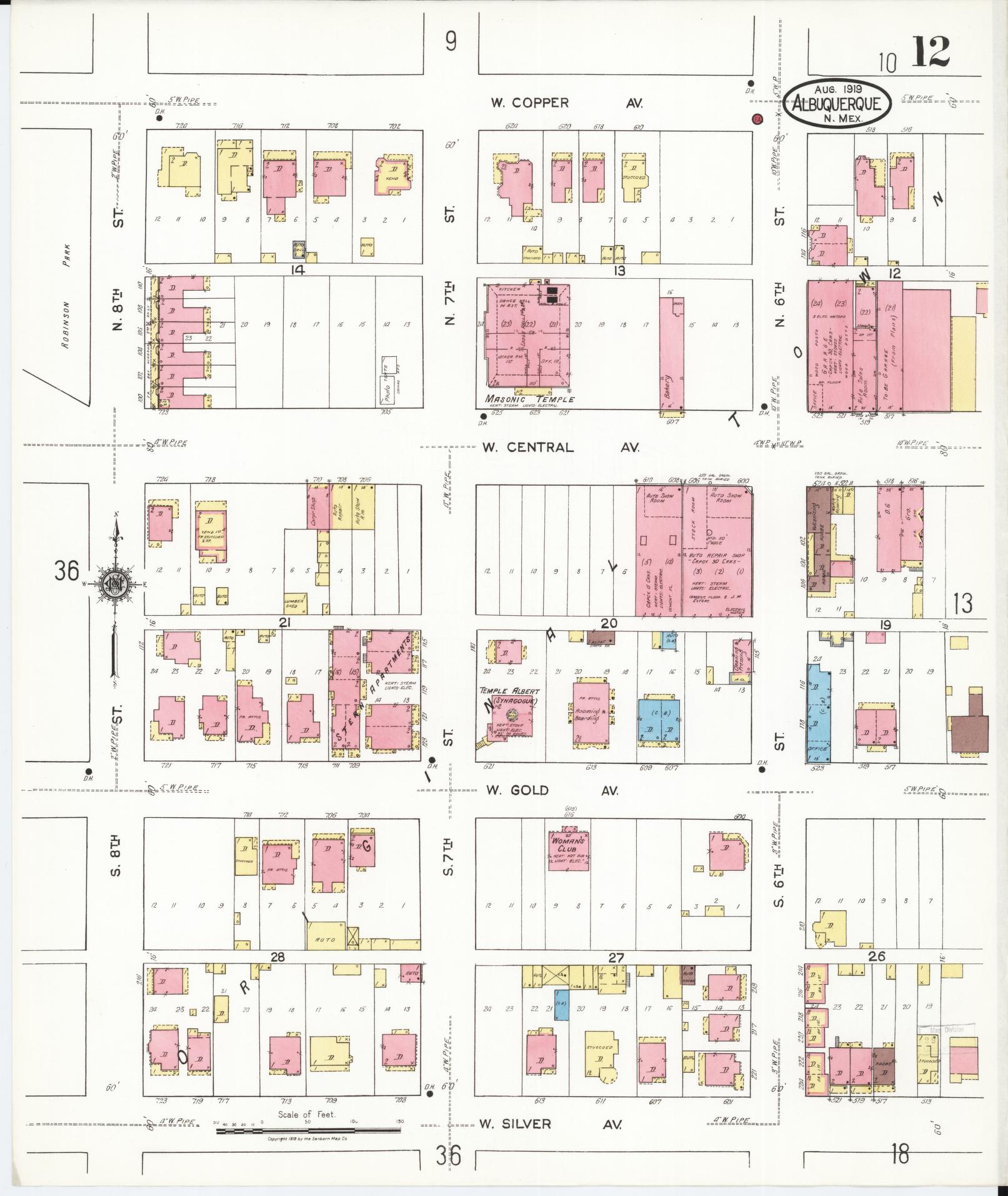 Sanborn Fire Insurance Map from Albuquerque, Bernalillo County, New Mexico (1919), Sheet #0012 - Complete Map Set gallery image, historic Sanborn map, vintage wall art, New Mexico New Mexico