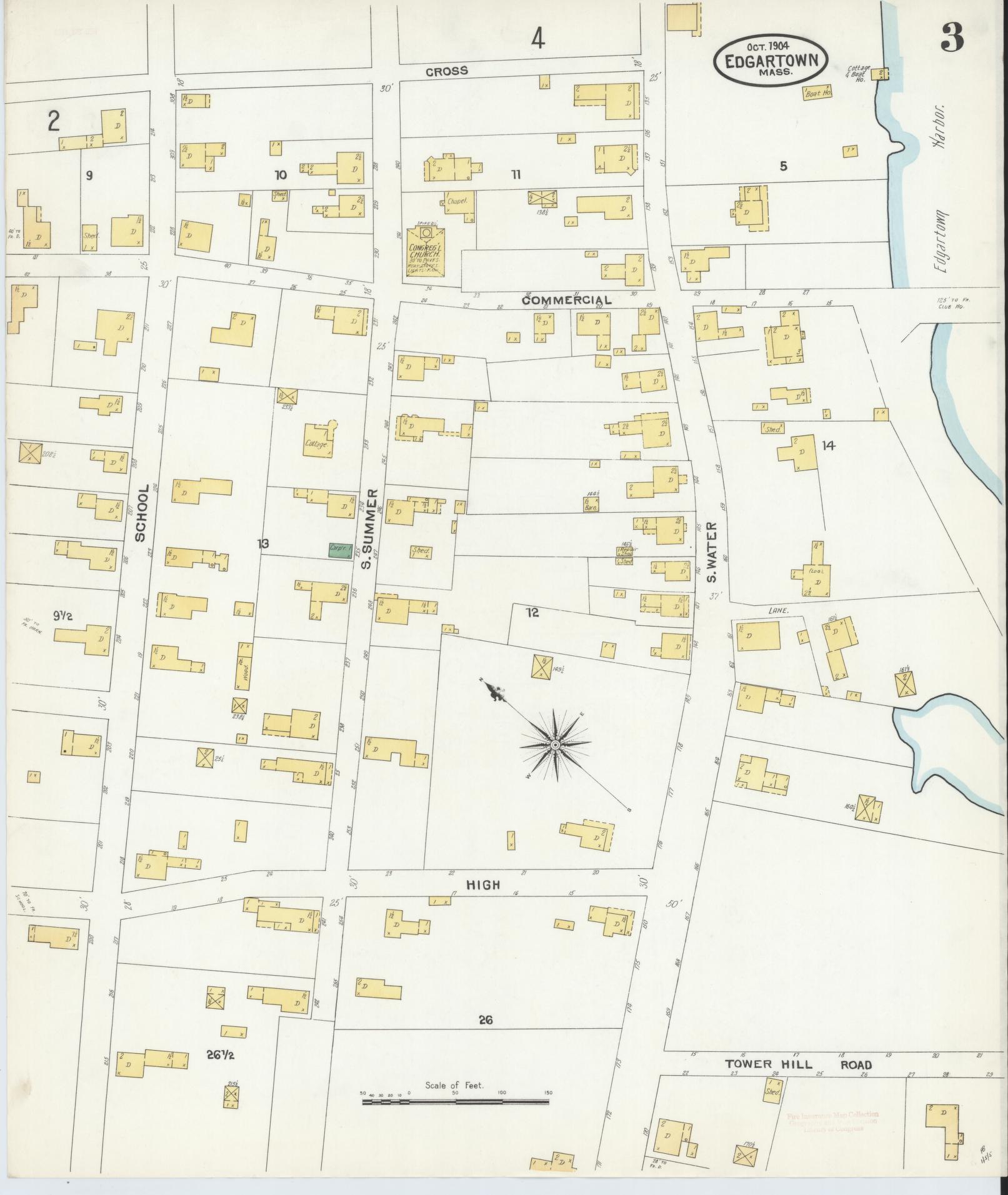 Sanborn Fire Insurance Map from Edgartown, Dukes County, Massachusetts (1904), Sheet #0003 - Complete Map Set gallery image, historic Sanborn map, vintage wall art, Massachusetts Massachusetts