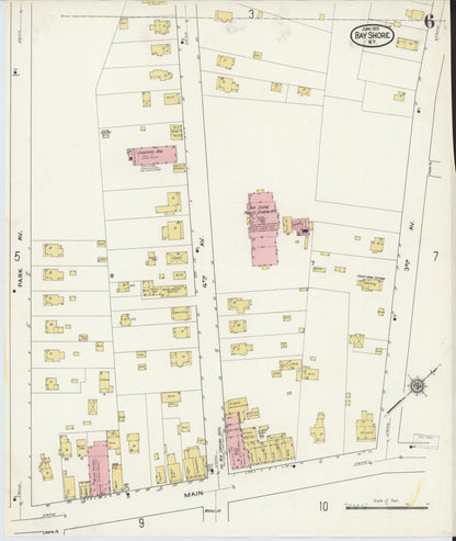 Sanborn Fire Insurance Map from Bay Shore, Suffolk County, New York (1915), Sheet #0006 - Historic Sanborn Fire Insurance Map Print, vintage old map wall art, antique decor, genealogy gift, New York New York map